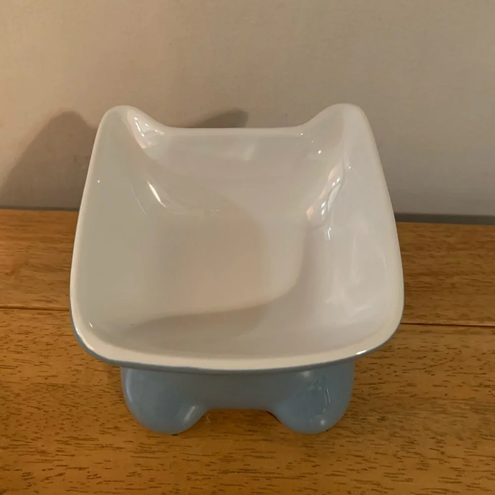 Whisker City Elevated Ceramic Cat Bowl Blue